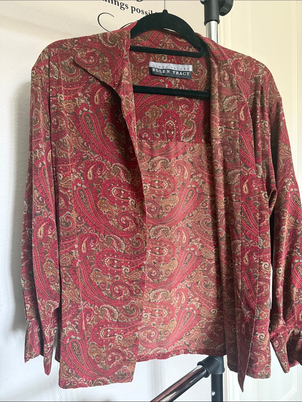 Ellen Tracy Red Paisley Button-Front Casual Shirt